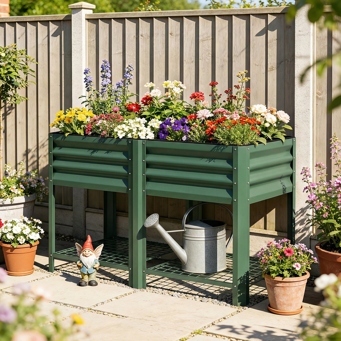 Raised Garden Bed with Storage Shelf - Galvanized Steel, 31.5 Inch Green