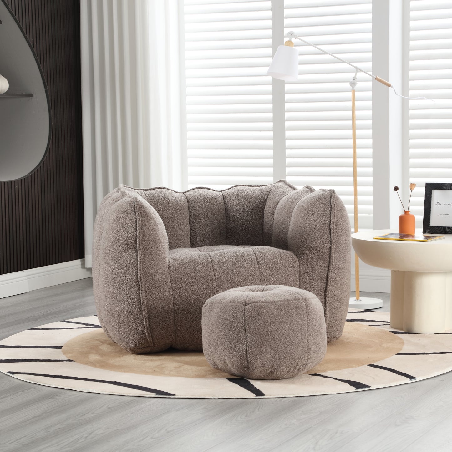 Coffee Soft Bean Bag Chair with Foam Filling - Comfortable Lazy Sofa