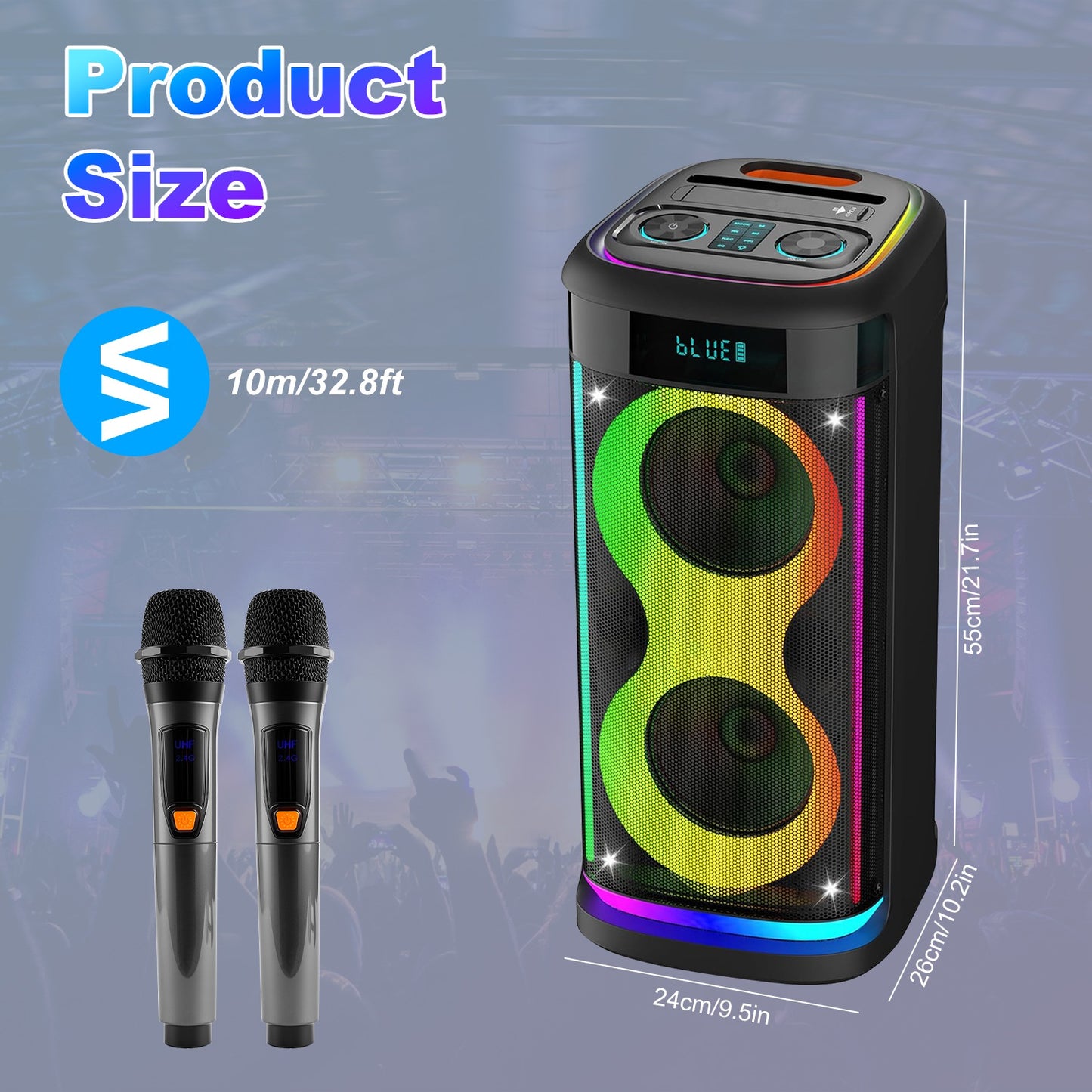 Portable Wireless Party Speaker with RGB Lights and Mic