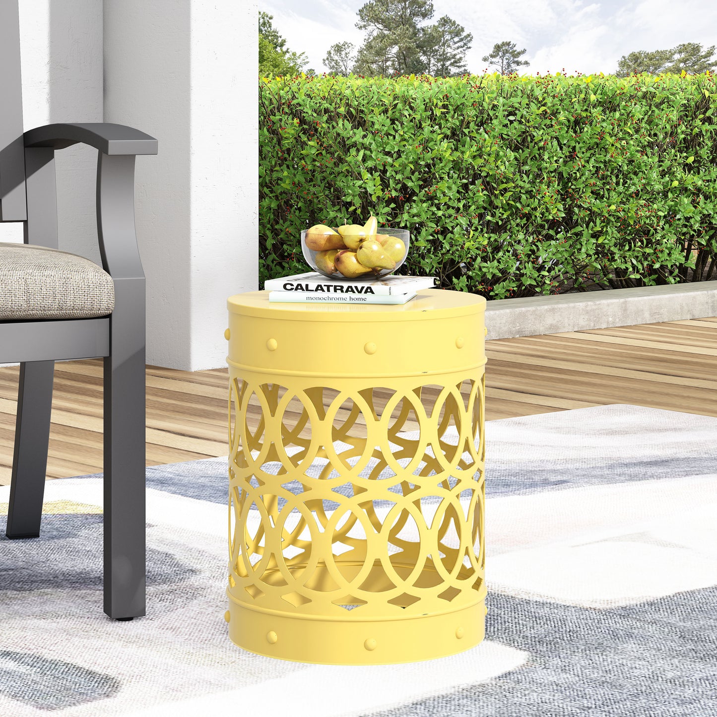 Large Yellow Outdoor Metal End Table - Durable Iron Design