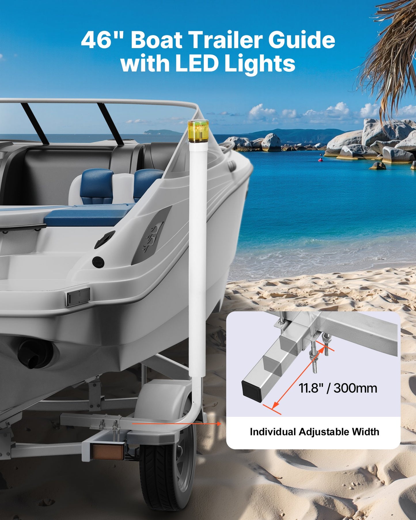Boat Trailer Guide Poles with LED Lights, 46 Inch Adjustable Steel Guide-Ons