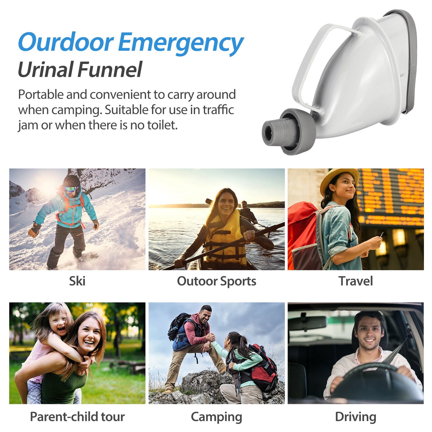 Portable Emergency Urinal Funnel for Camping & Travel - Gray