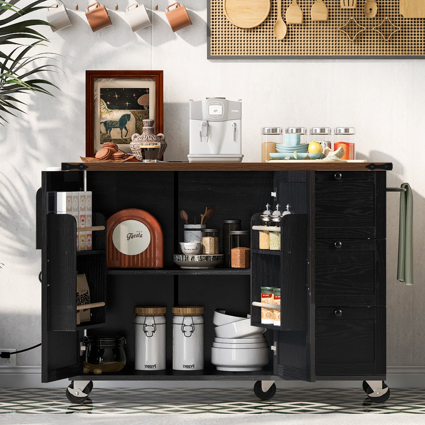 54.5 Farmhouse Kitchen Island With Power Outlet,Kitchen Storage