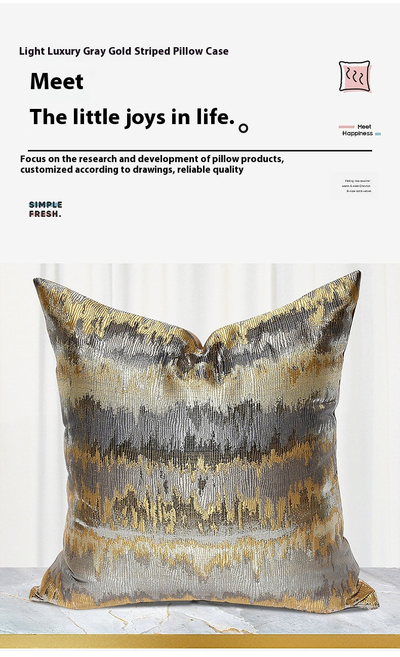 Luxurious Gray Gold Striped Pillow Cover - Modern Home Decor Cushion