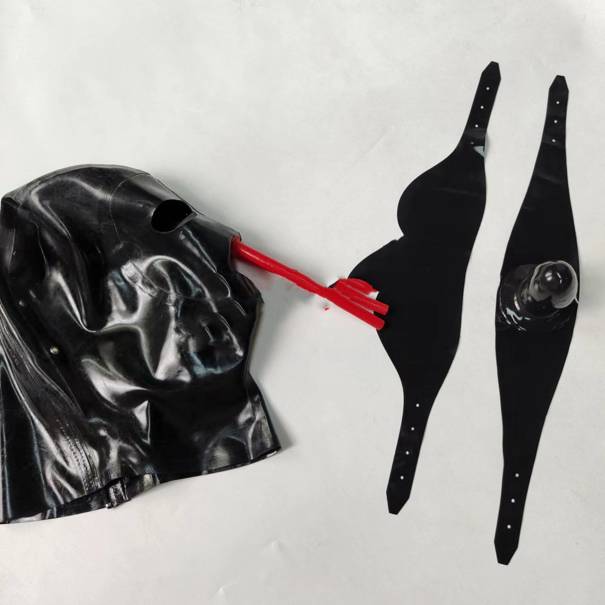 Men's & Women's Latex Head Cover with Mouthpiece and Nose Tube - Black