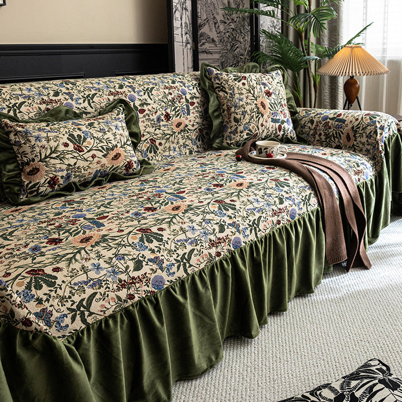 Vintage Style Sofa Cover Non-slip Couch Slipcover with Elegant Pattern