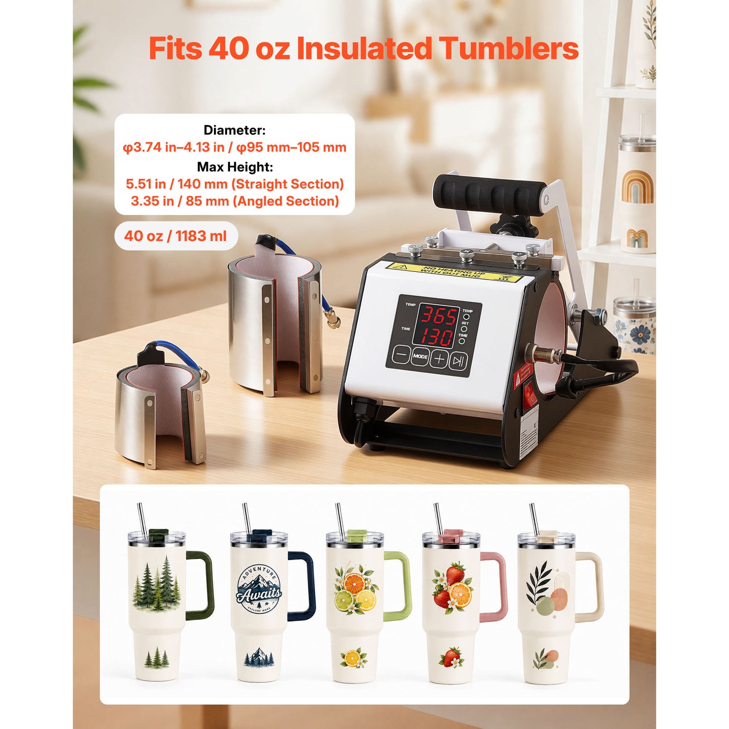 40 Oz Tumbler Heat Press Machine for Sublimation - Fast & Even Heating, Includes Tape & Gloves