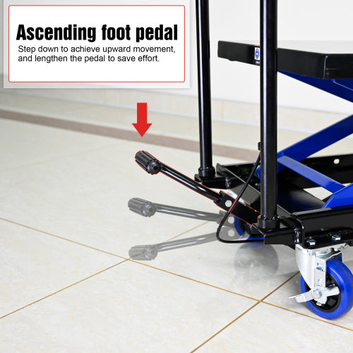 Hydraulic Lift Truck 500 lbs Capacity for Material Handling and Transportation - Steel, Black+Blue