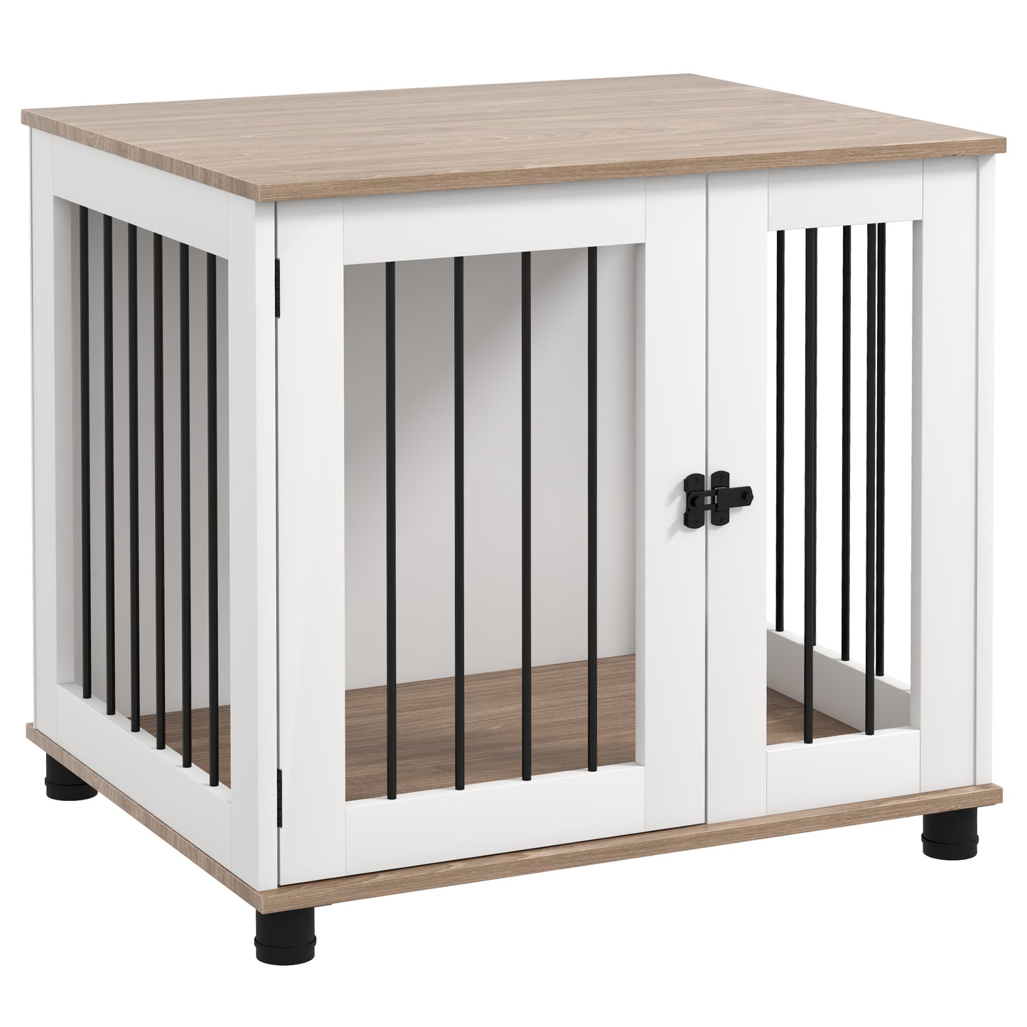 Dog Crate Side Table - Indoor Kennel with Lockable Door - Walnut Brown