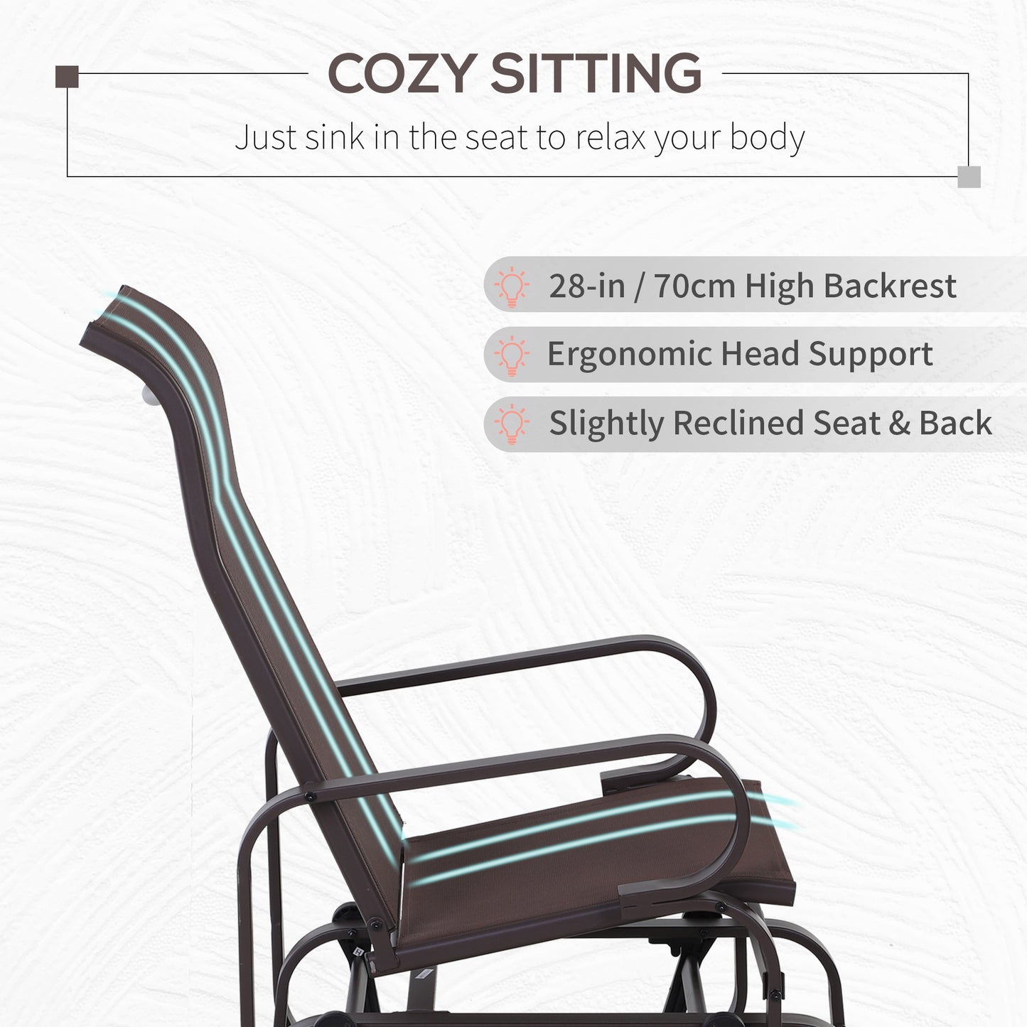 Ergonomic 1-Person Outdoor Glider Swing - Brown, Metal & Mesh