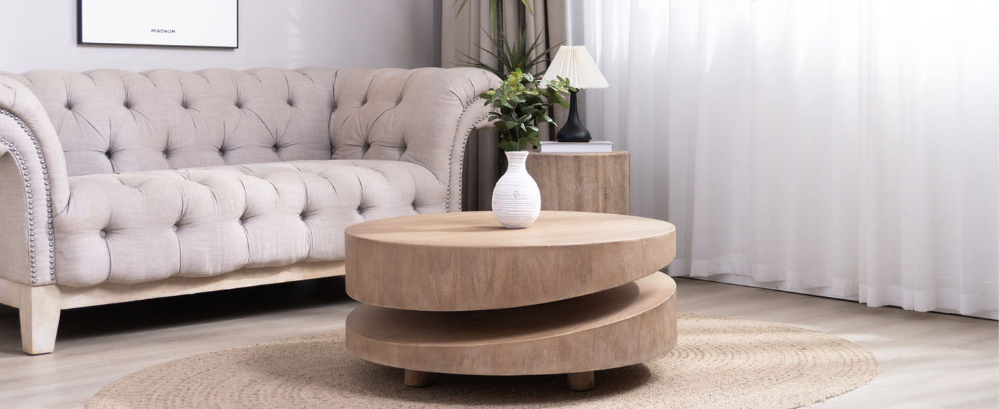 Modern Round Wood Coffee Table - 31.3" Natural Finish