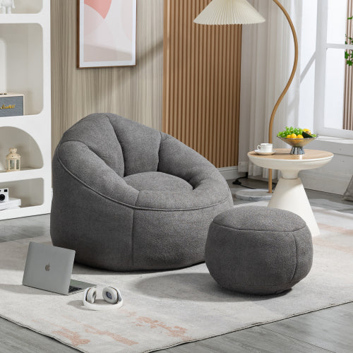 Grey High Pressure Foam Bean Bag Sofa Chair with Footrest