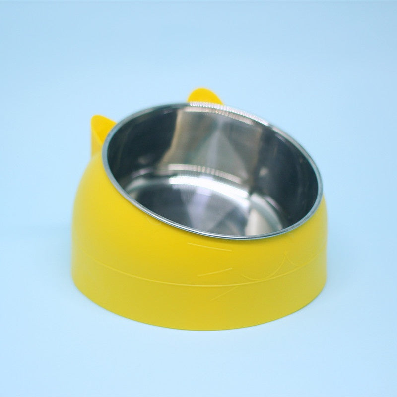 Stainless Steel Double Pet Food Bowl with Oblique Mouth for Cats and Dogs