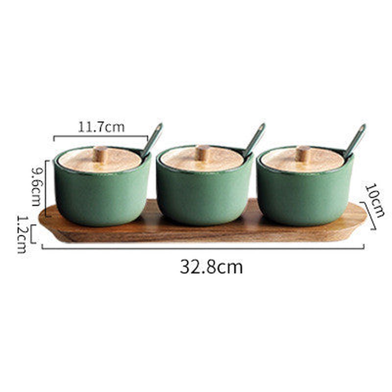 Ceramic Seasoning Jar Set with Wooden Lids and Spoons - Multiple Styles
