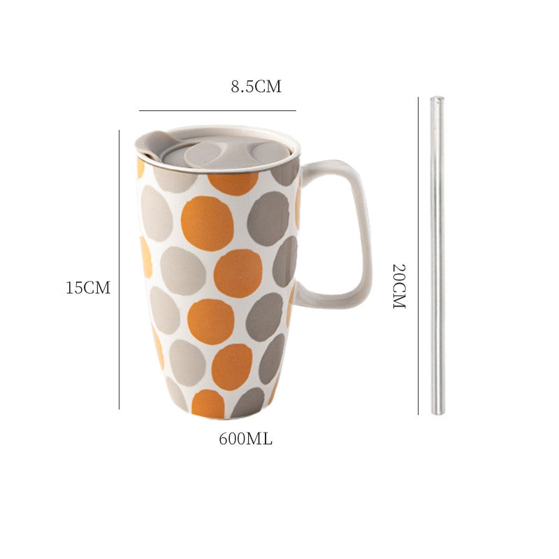 Large Capacity Ceramic Mug with Lid - Multiple Styles, 500-600mL Drinkware