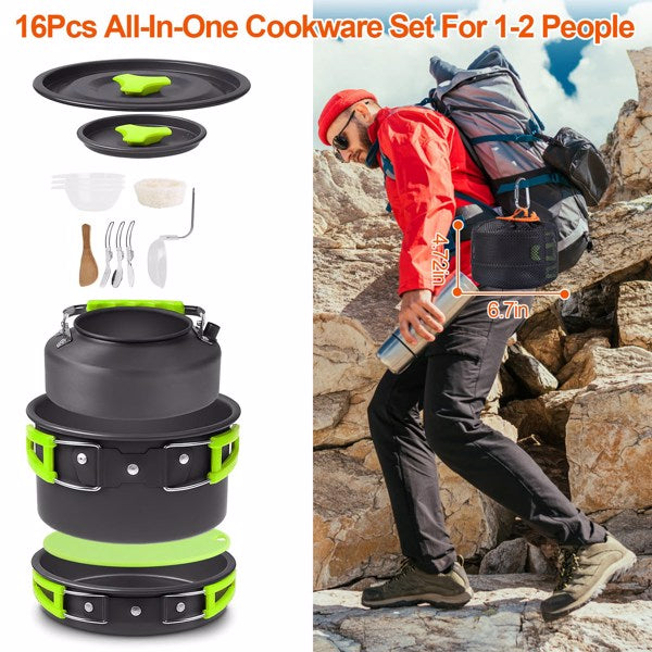 16-Piece Camping Cookware Set - Lightweight Outdoor Cooking