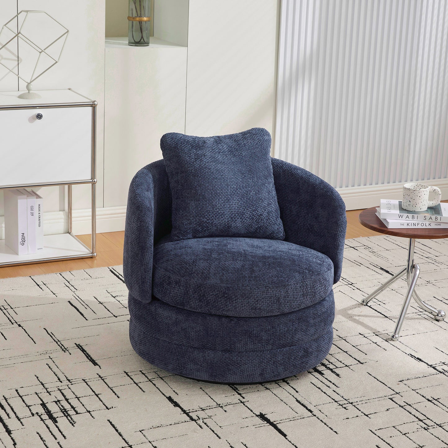 30" Modern Round 360° Swivel Barrel Accent Chair - Navy