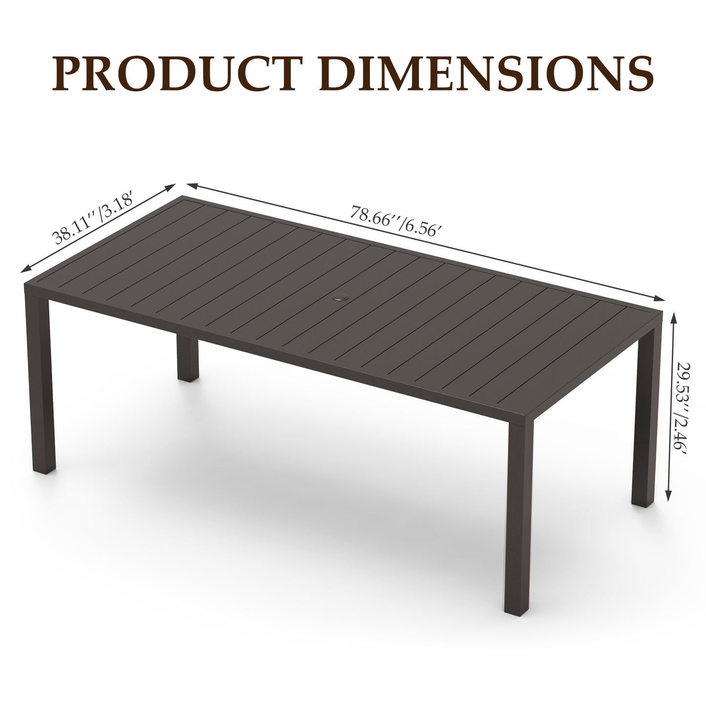 Outdoor Dining Table For 8 Person,Square Slatted Metal Patio Deck