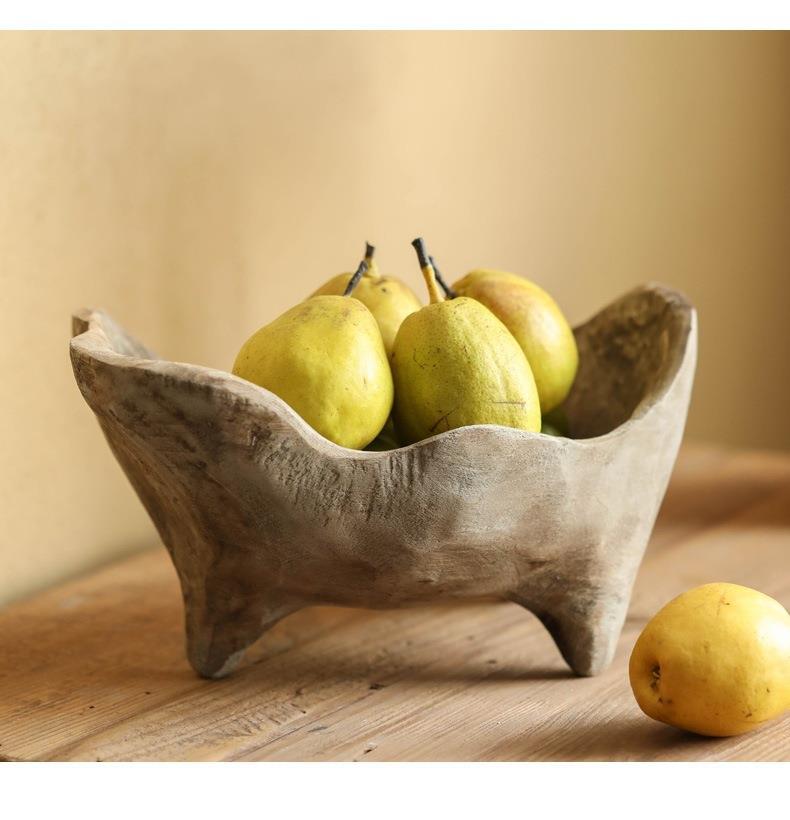 Wooden Ingot-Shaped Fruit Tray with Feet - Solid Wood Bread Plate for Kitchen