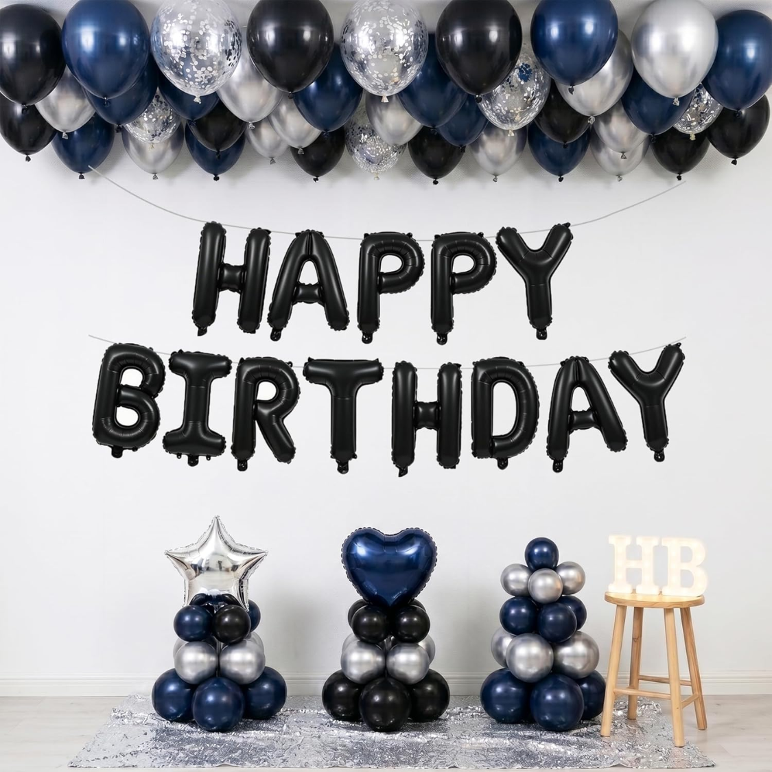Black Happy Birthday Balloon Banner - 16 Inch Mylar Foil Letters