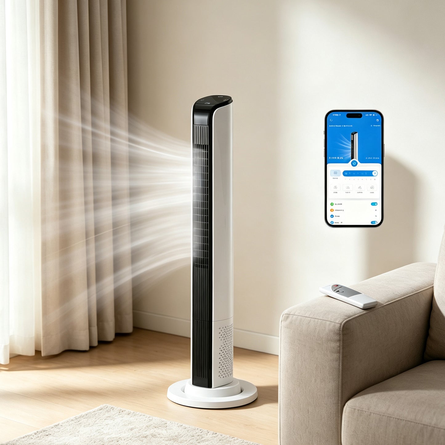 42 Inch Smart Tower Fan with WiFi Remote Control Digital Display Space Saving