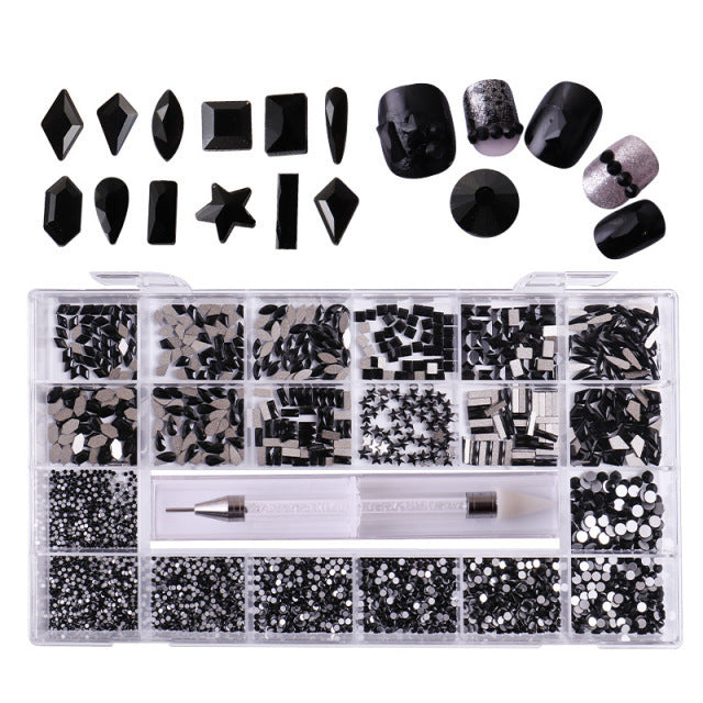 Nail Art Drill Kit with Glass Diamond Organizer Box