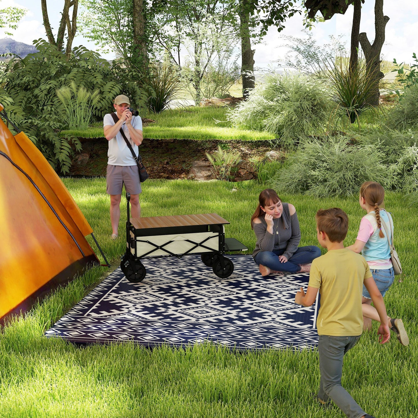 Reversible Outdoor Rug - Waterproof Polypropylene, 8' x 10', Blue & White
