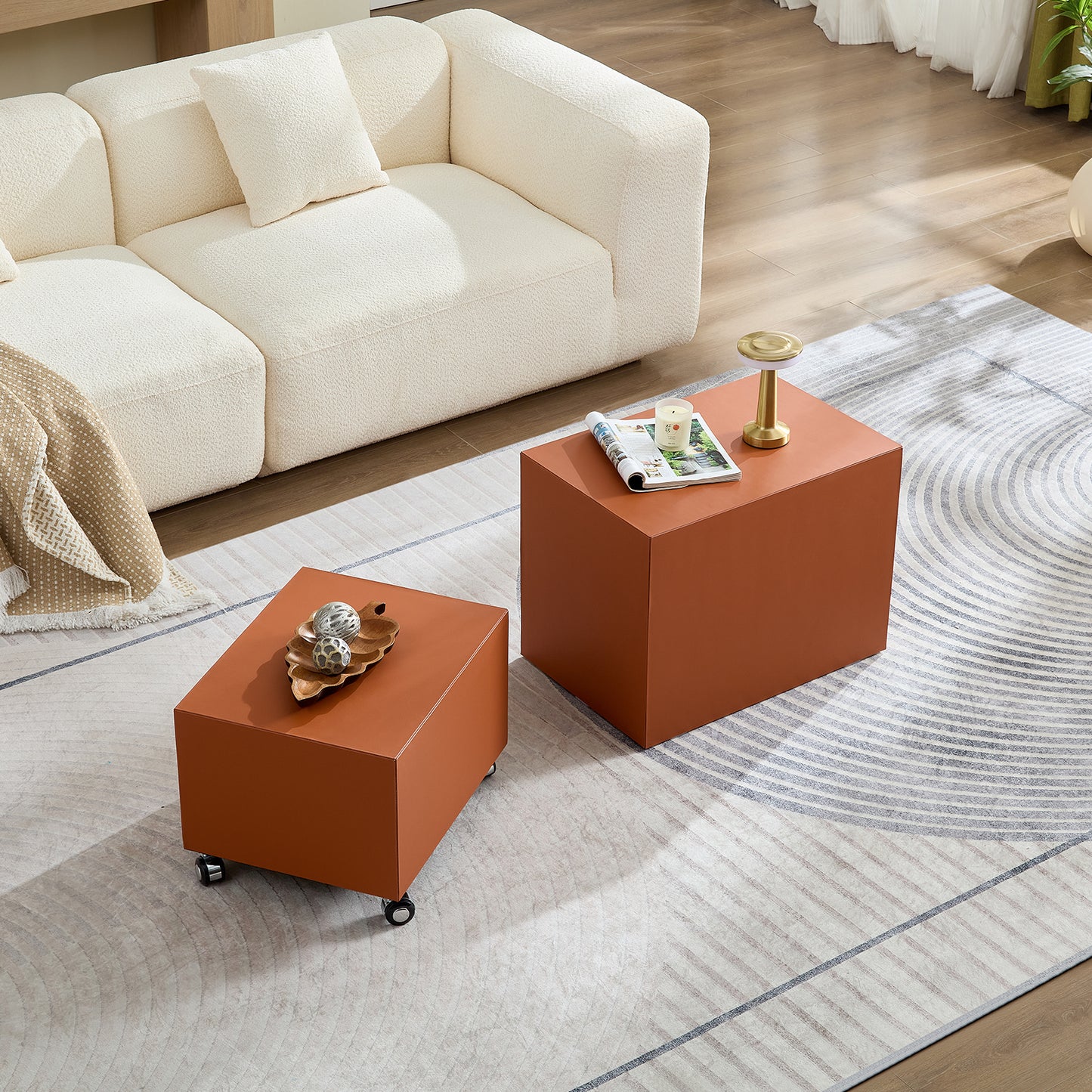 Modern Orange MDF Saddle Leather Table -Two Compact Sizes, Perfect