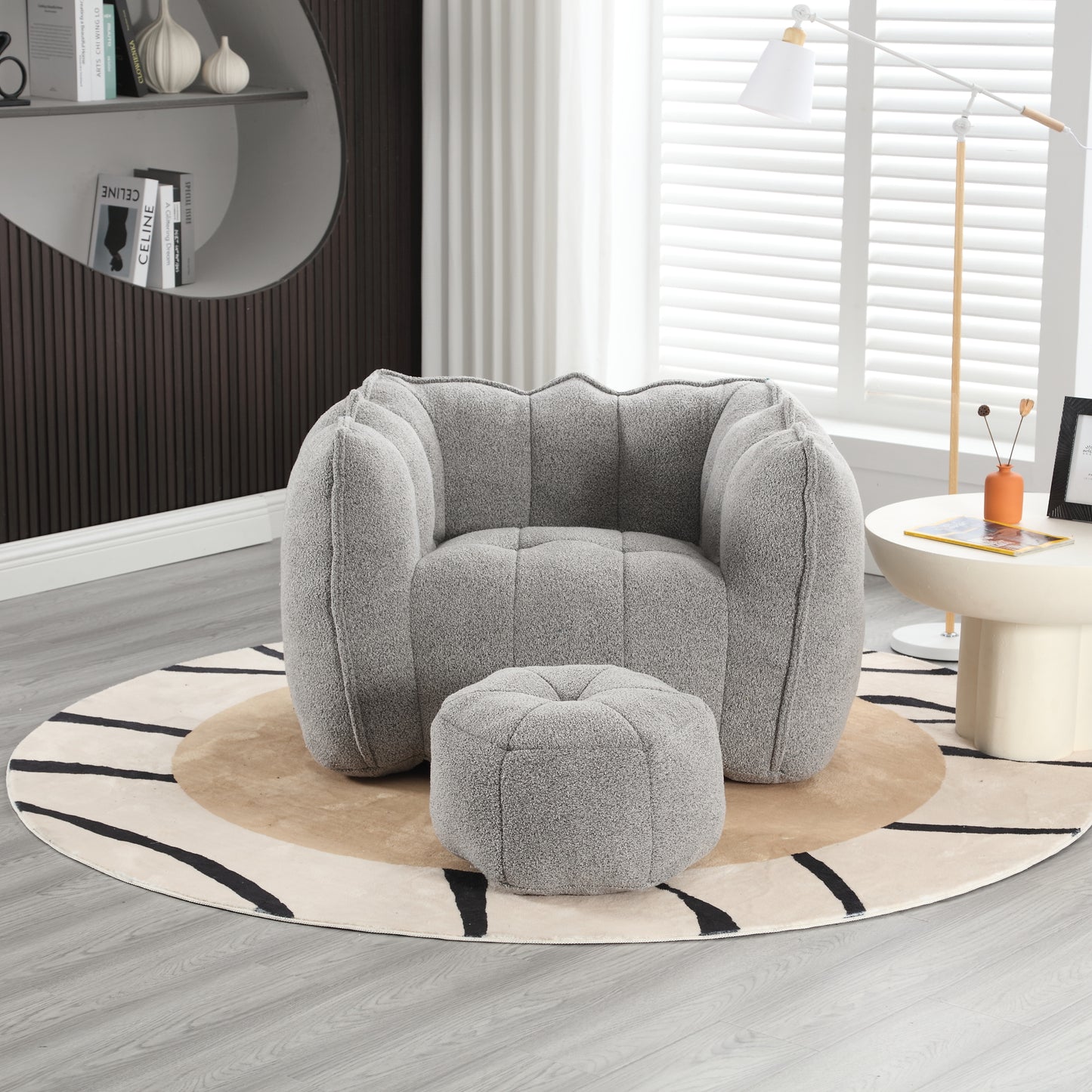 Soft Chenille Bean Bag Chair with Foam - Grey