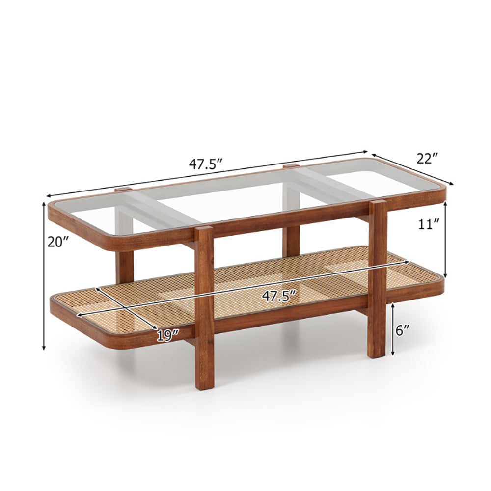 2-Tier Coffee Table With Storage And Tempered Glass Tabletop PE