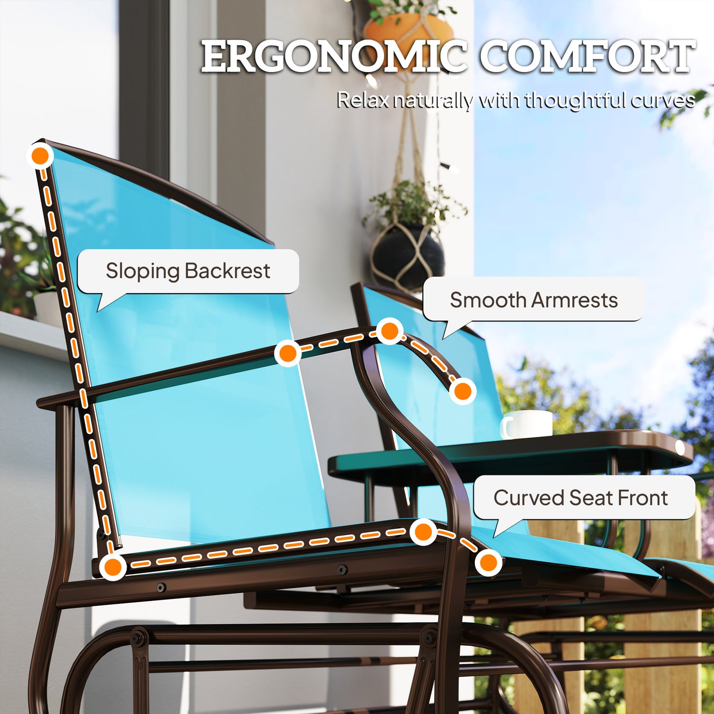 Two-Person Outdoor Glider Bench with Mesh Fabric - Blue
