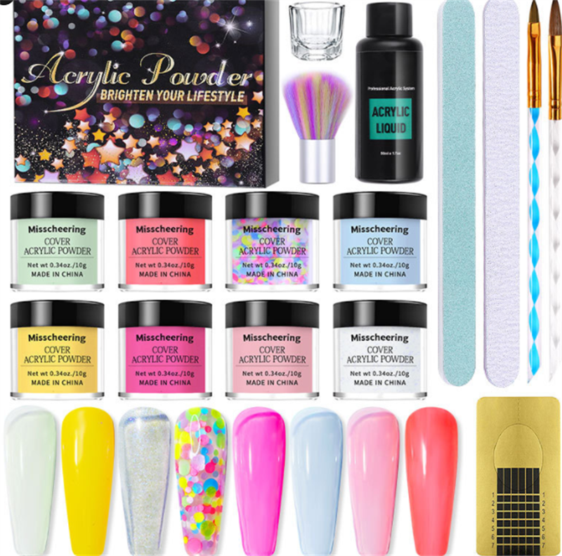 Crystal Nail Extension Powder Set - 6 Colors, 350g