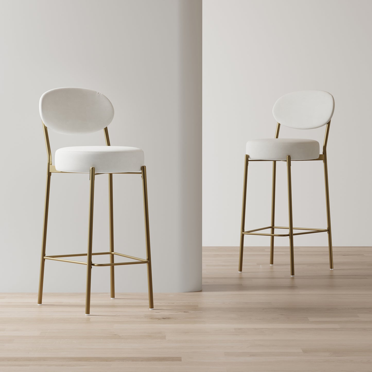 29" Velvet Bar Stools Set of 2 with Backrest & Footrest - Creamy White