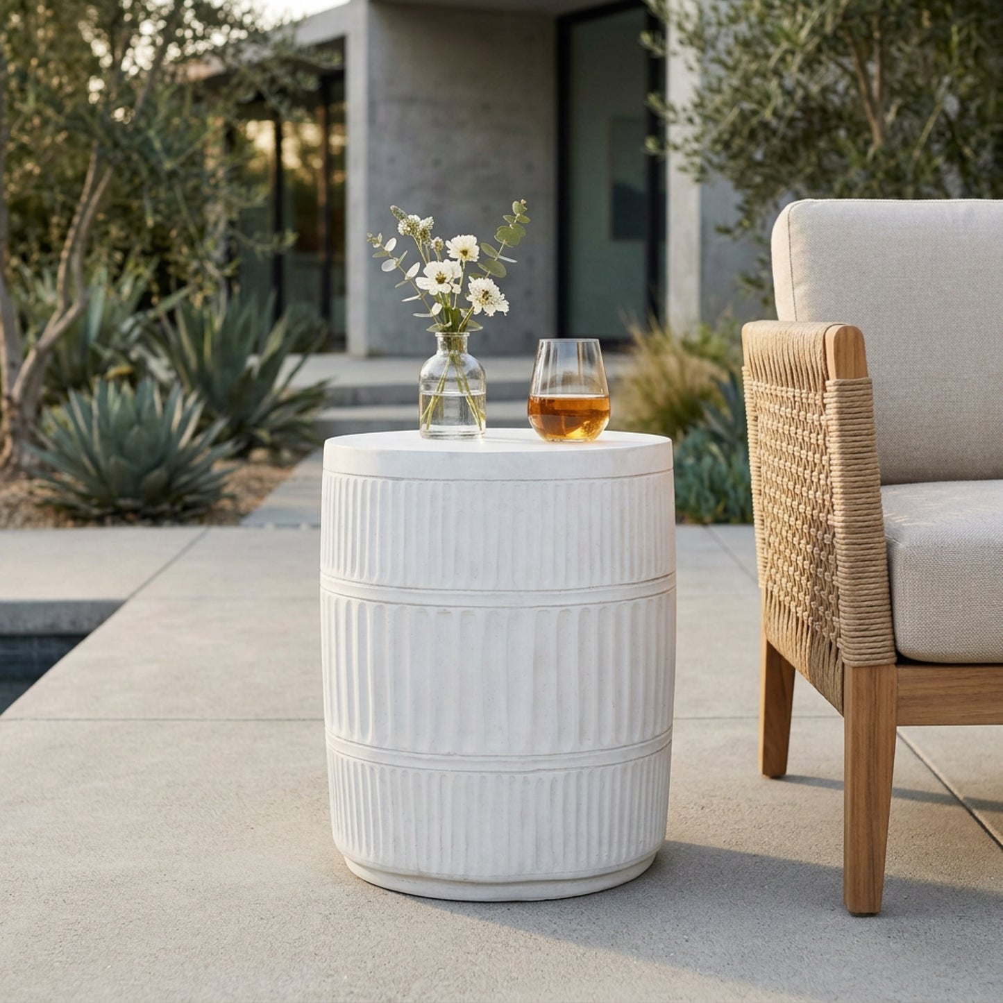 Outdoor Patio End Table - Antique White, Lightweight Design