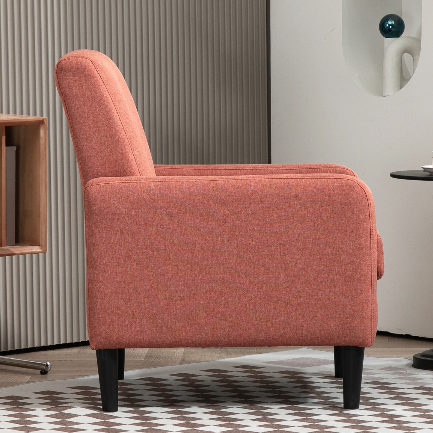 Faux Linen Upholstered Accent Chair, Modern Armchair With Solid Wood