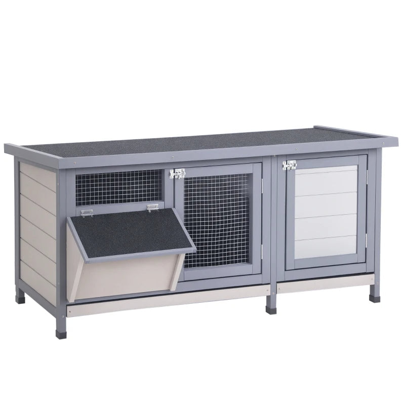 Wooden Rabbit Hutch with Waterproof Roof & Feeding Trough for Small Animals