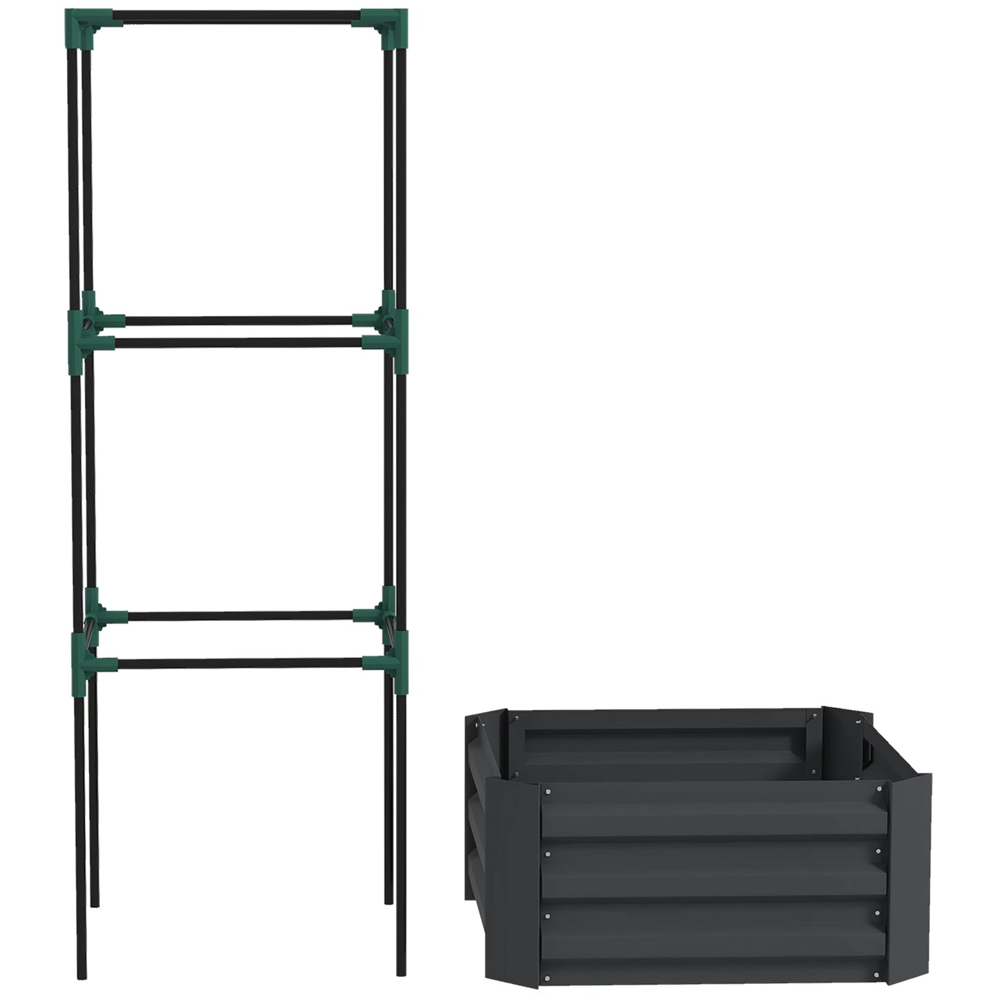 Galvanized Raised Garden Bed with Tomato Cage - 24x24x55 Inches, Dark Gray