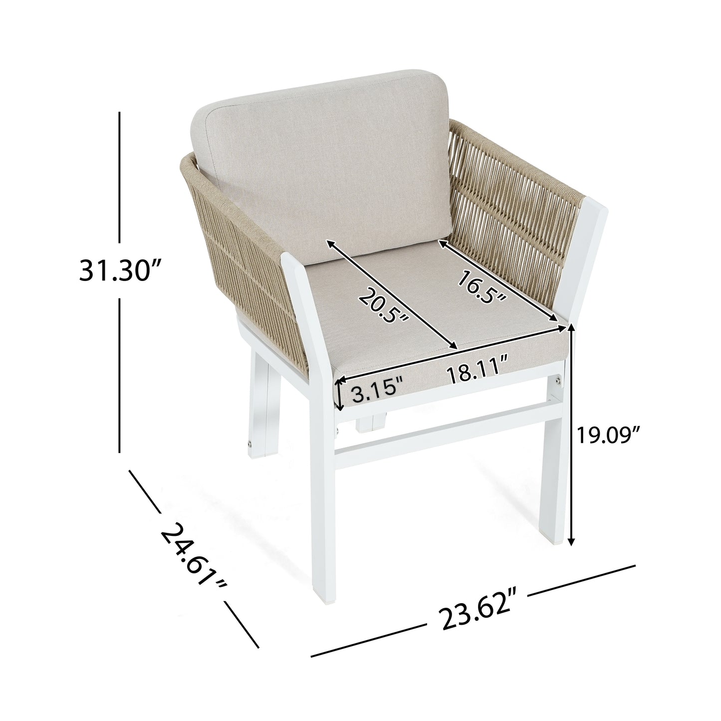 Outdoor Dining Chair Set of 2 - White Frame with Beige Cushions