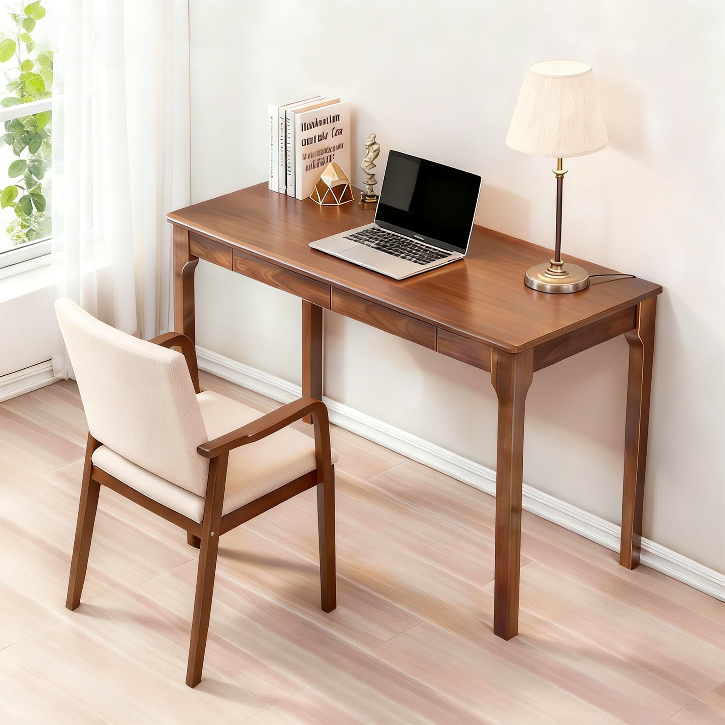 Solid Wood Desk With Drawers, Standing Smooth Edges, Home Office For