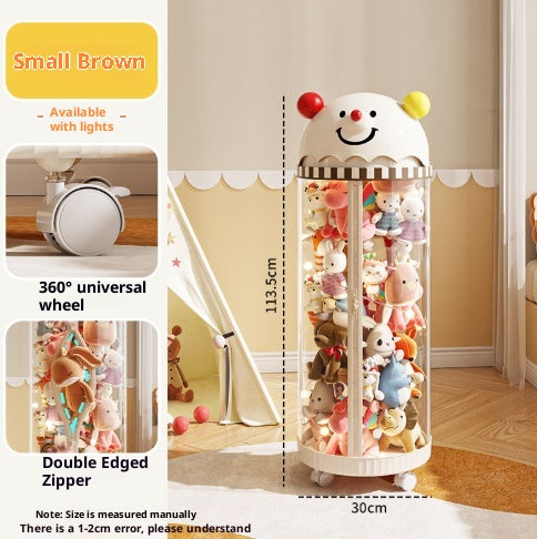 Kids Doll Storage Bucket with Zipper and Light Options - Plush Toy Organizer