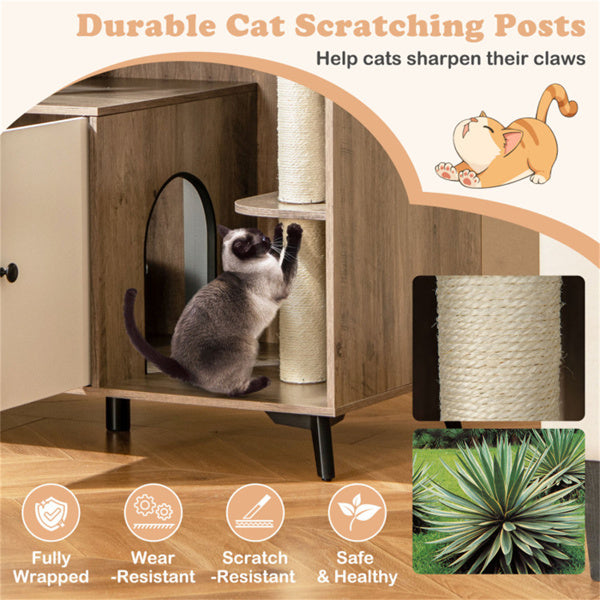 Multifunctional Cat Furniture with Scratching Posts, Privacy Enclosure & Storage