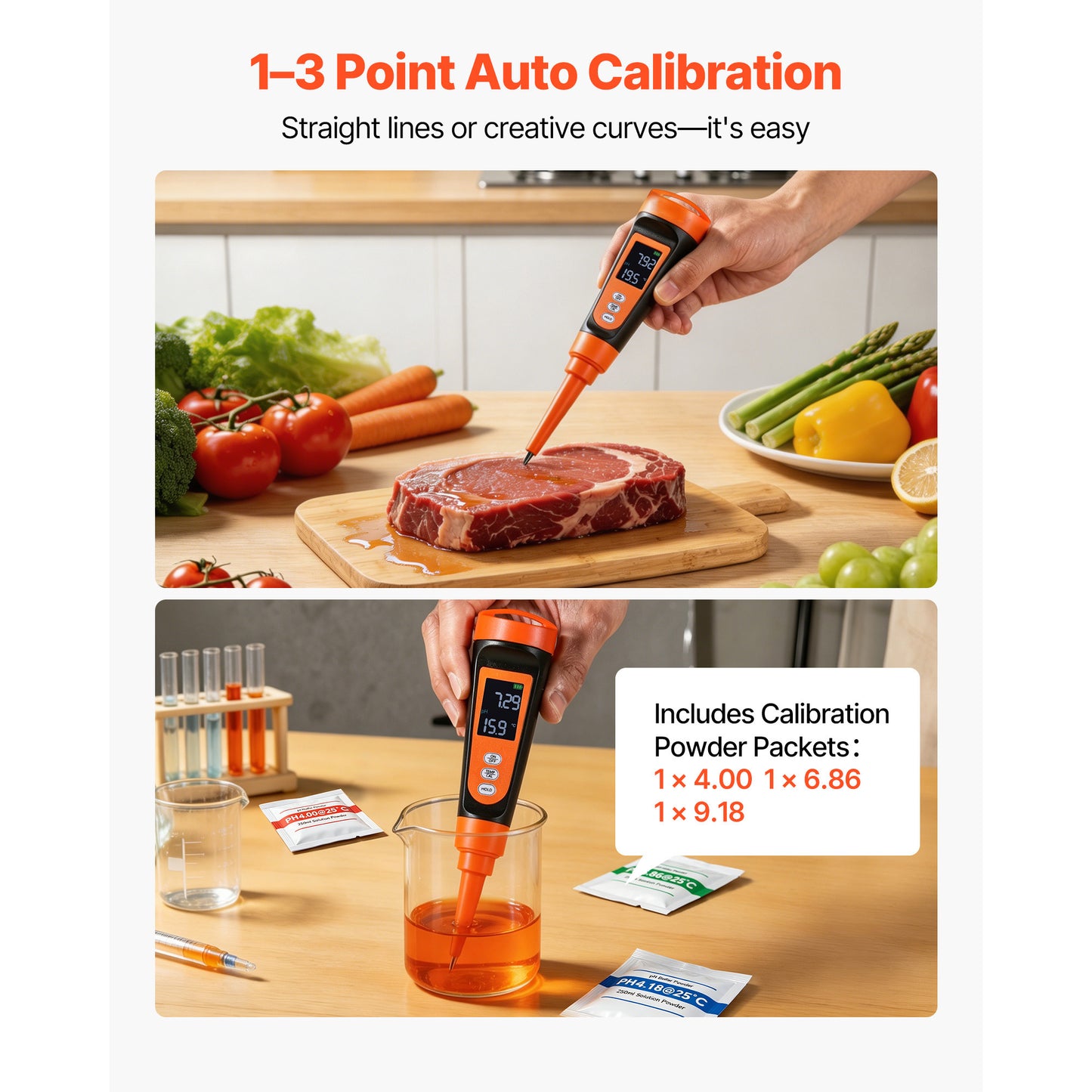 PH Meter for Food and Baking, Waterproof Probe, Calibration Pack, Food Fermentation & Dough Testing