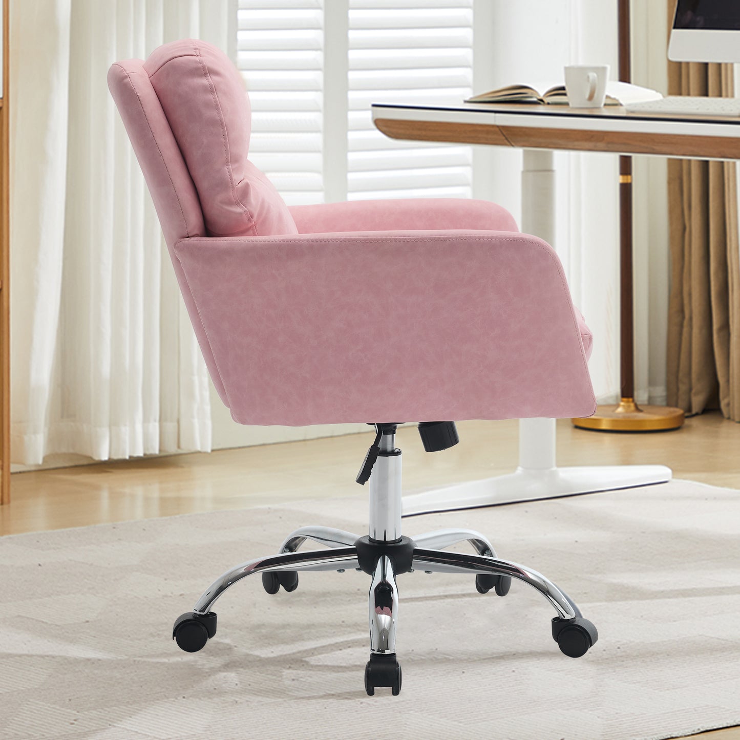 Pink Adjustable Office Chair with PU Leather and Black Base