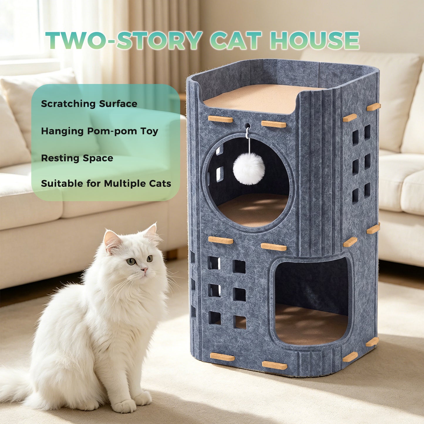 Grey Two-Story Pet House - Hole-Shaped Design for Small Pets