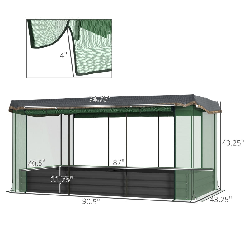 Galvanized Steel Planter Box With Crop Cage And Shade Cloth, Raised