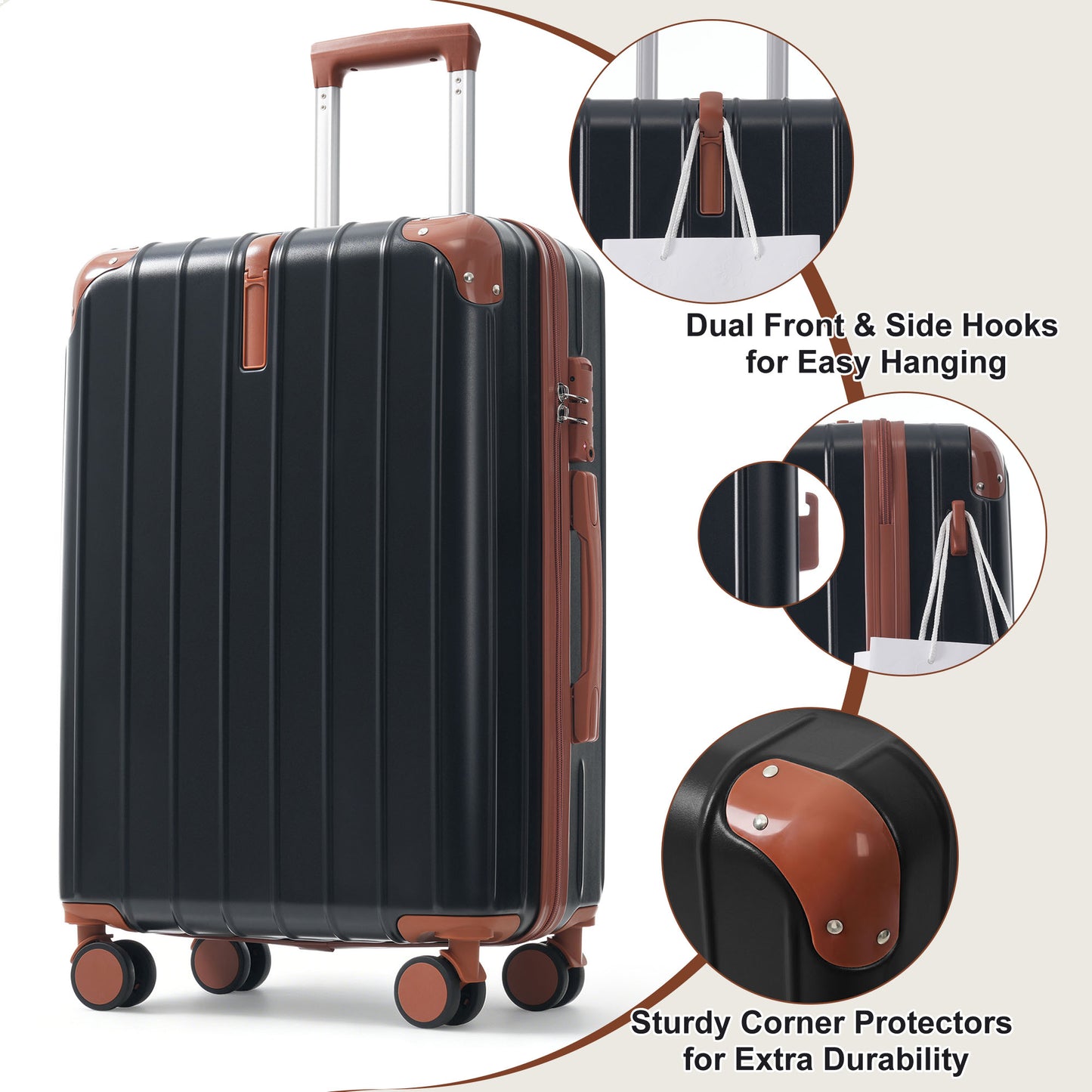 Premium ABS Travel Luggage Set - 3-Piece Suitcase with TSA Lock & 360° Spinner Wheels - Black