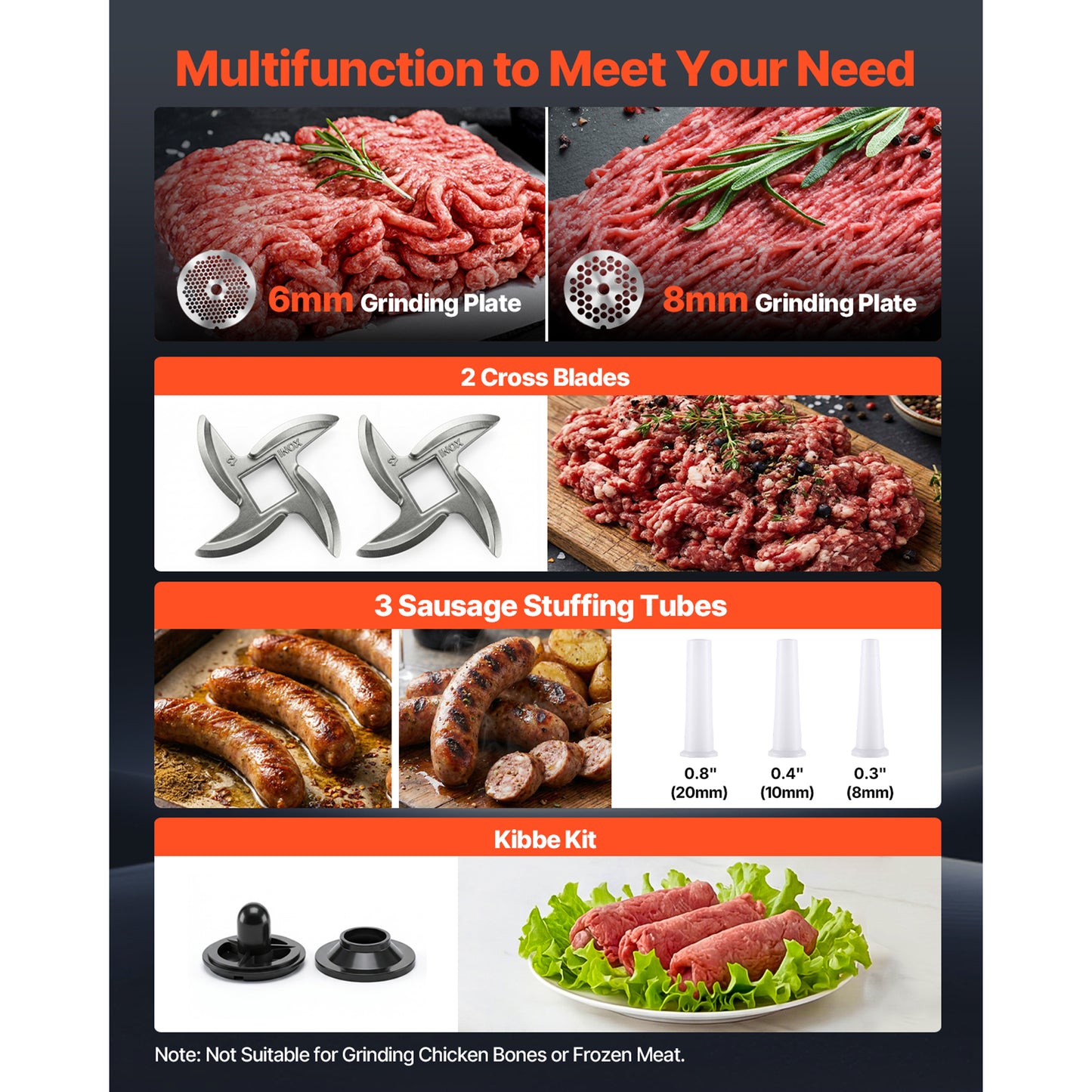 Electric Meat Grinder 9.2L Capacity, 750W Sausage Maker for Home & Commercial Use