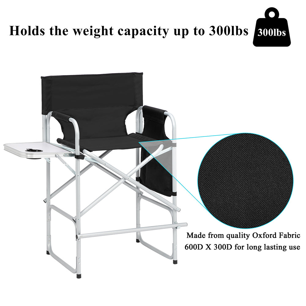 Folding Director's Chair with Footrest and Storage - Black
