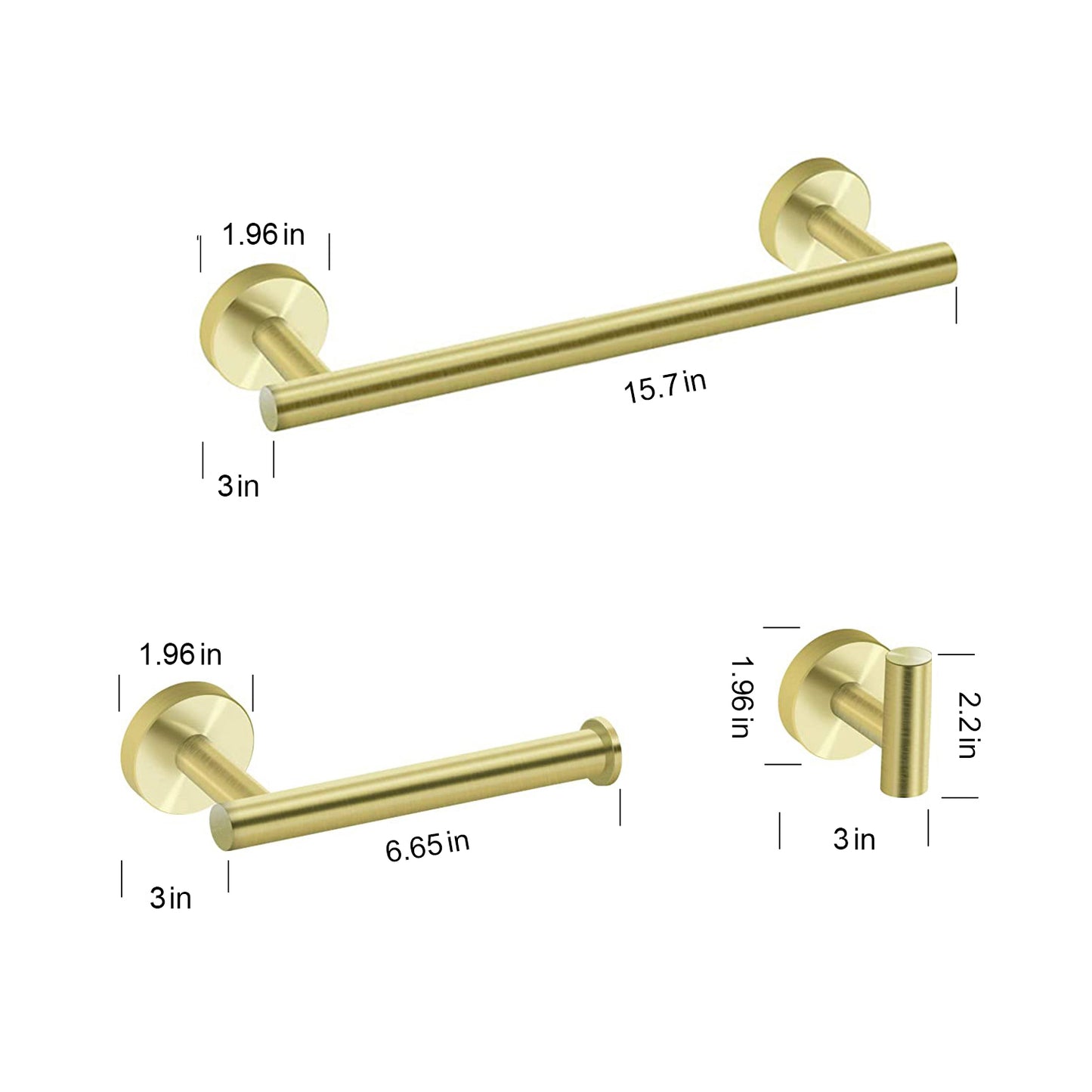 3-Piece Bathroom Hardware Accessories Set - Brushed Gold