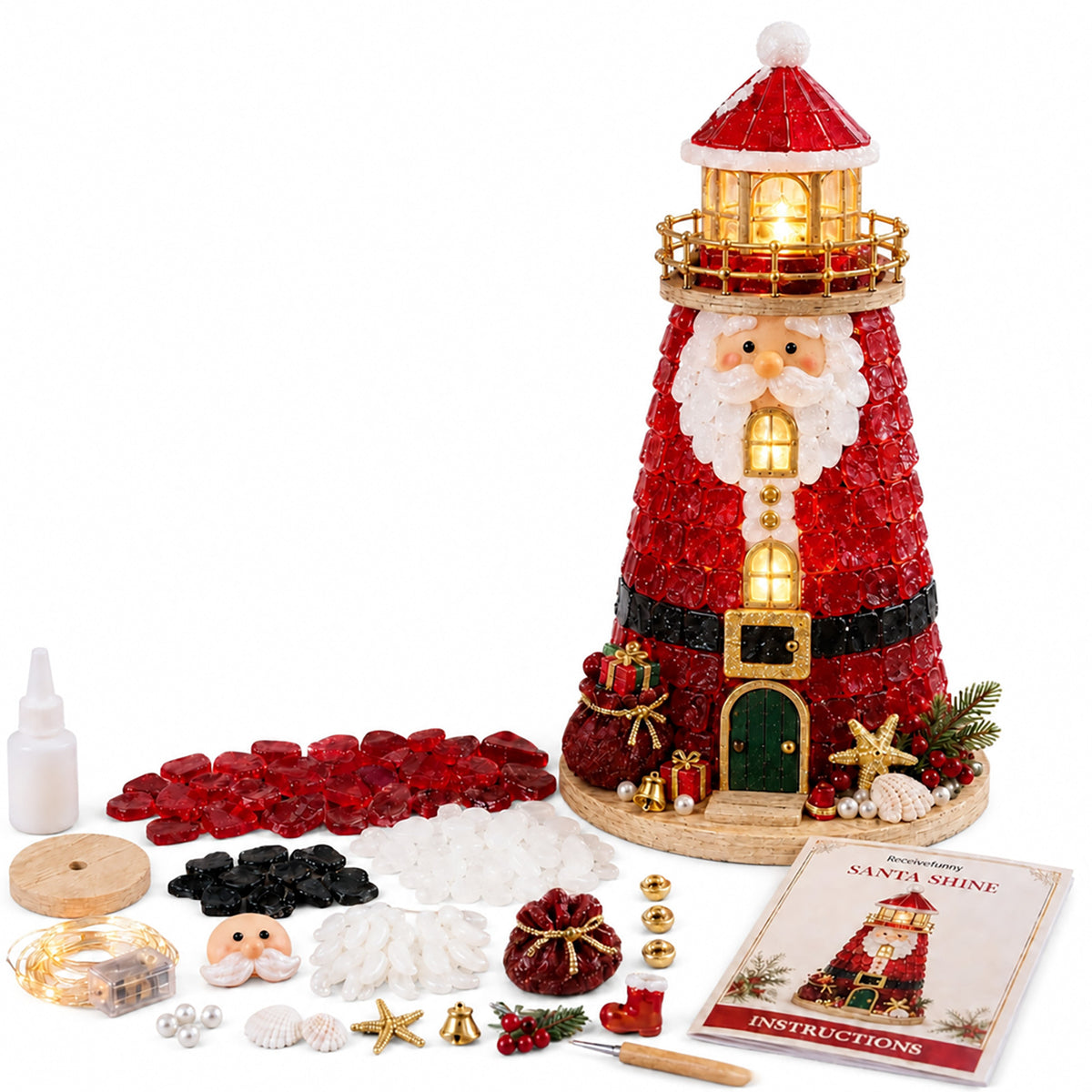 Santa Claus Glass-Textured Lighthouse Holiday Ornament Kit - All Styles